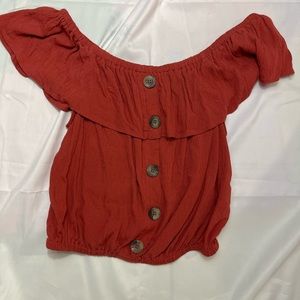 Red off the shoulder blouse
